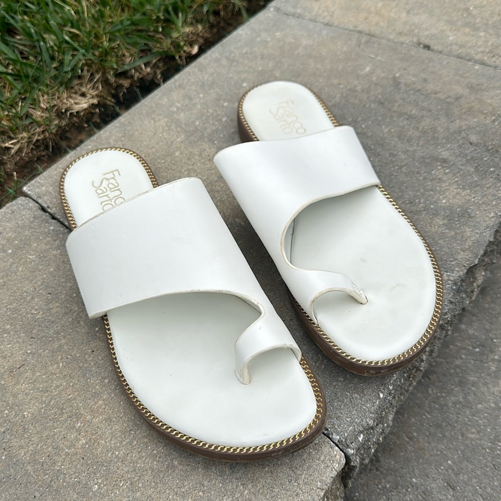 White flats with gold trim